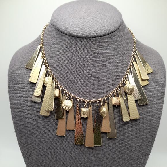 Chico's Gold Metal Fringe Necklace, Swirled Charm Accents, 18 1/2" - Picture 2 of 13